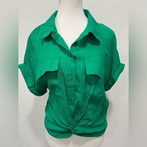Twist Front Button Down Green Top NWOT